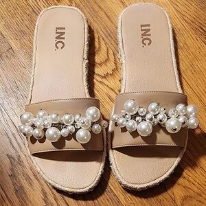 INC International Concepts Women's Beige Pearl Slide Sandals